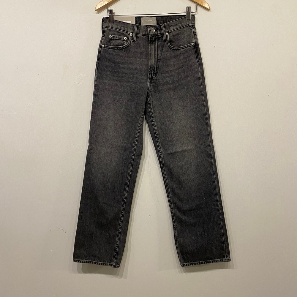 Everlane The Cheeky Straight Jean High Rise Washed Charcoal Grey Denim Size 26